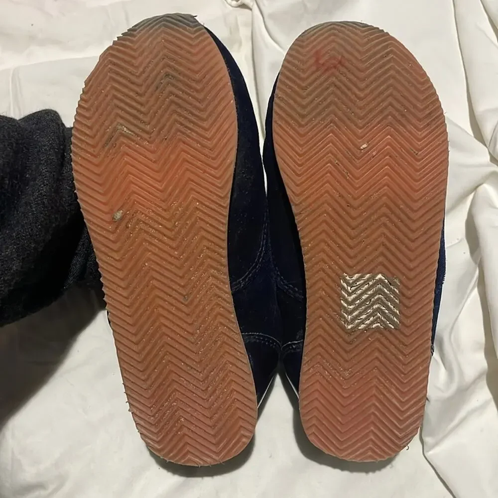 Gymboree 11 navy blue velvet sneaker satin laces guc shoe measures 8” sole